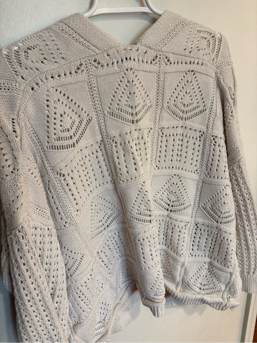 Lucky Brand Open-Front Cream Knit crochet coastal boho Cardigan size large - Picture 3 of 3